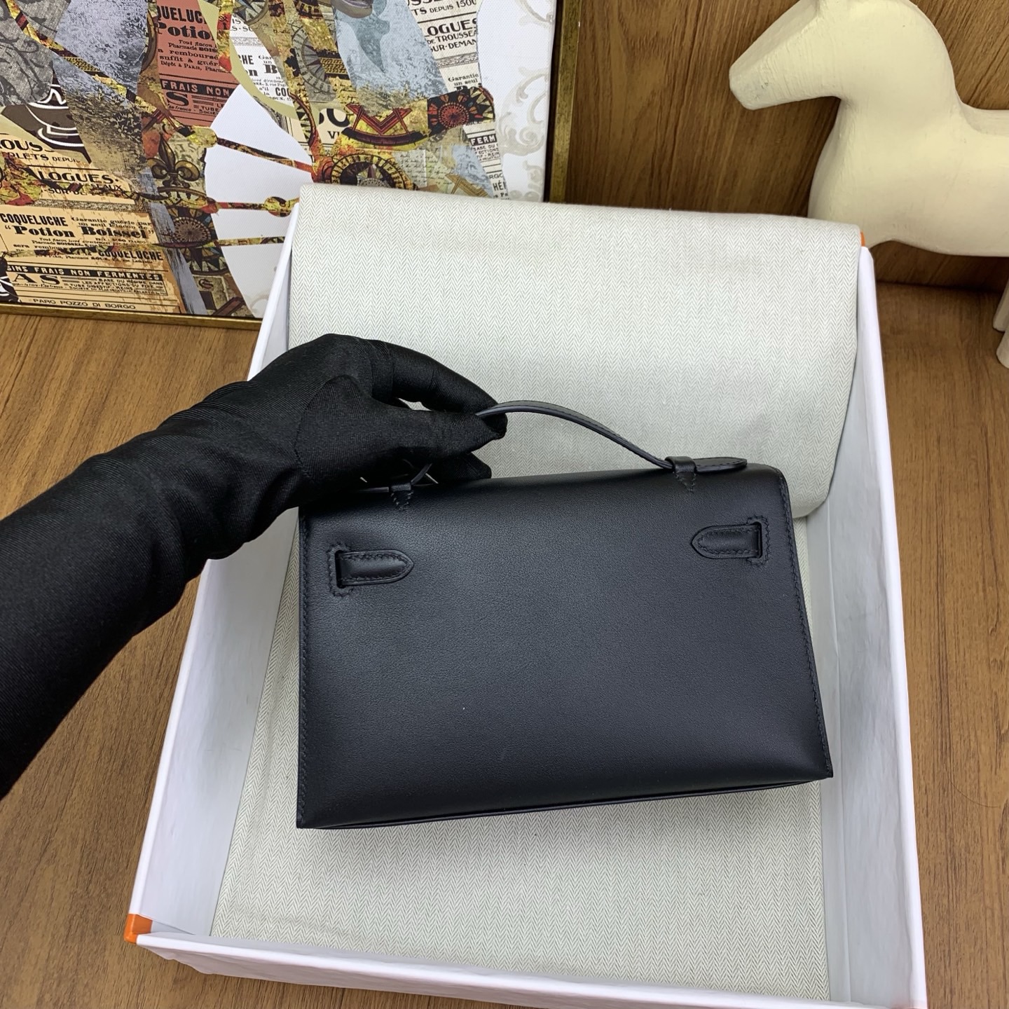 에르메스 켈리 포쉐트 스위프트 블랙 금장